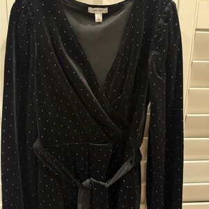 Nine West Black Velvet Wrap Dress with Silver Accents